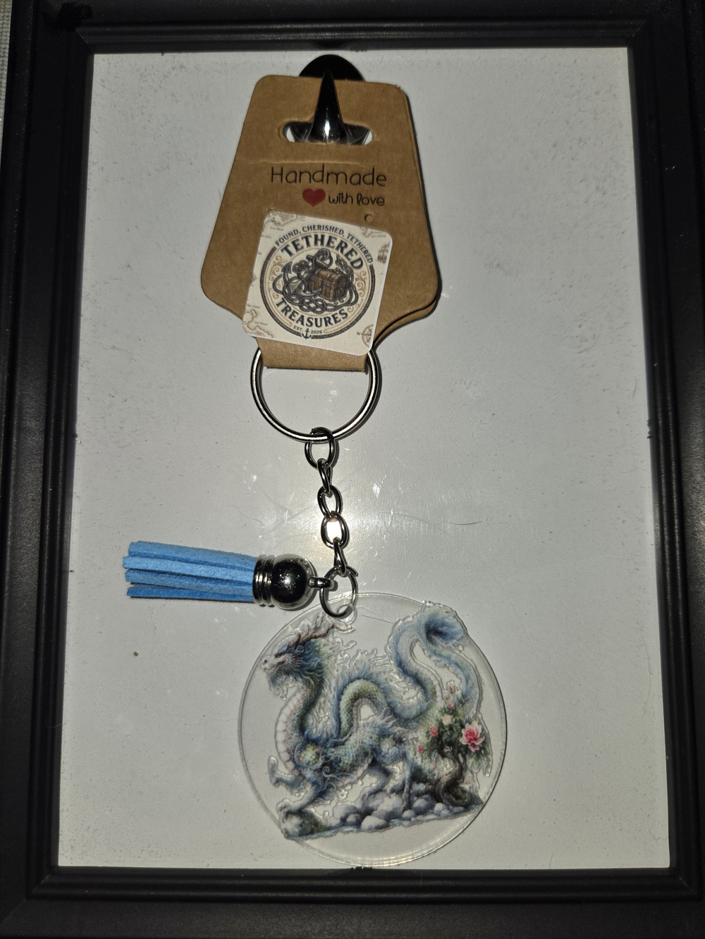 Handmade Blue Dragon Keychain with Tassel by Tethered Treasures